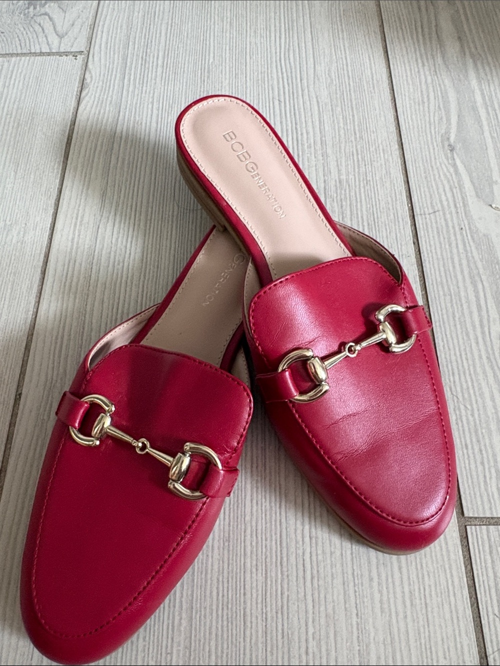 BCBGeneration Red Leather Slip-On Mule with Gold Horsebit